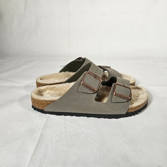Birkenstock Gray Arizona lined slip on sandals size 41 women 10 men 8 Narrow Fit - Picture 3 of 11